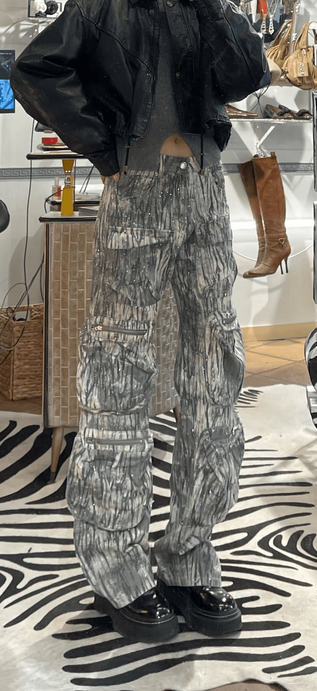 IG Camo All Glitter Cargo Pants cotton stretch