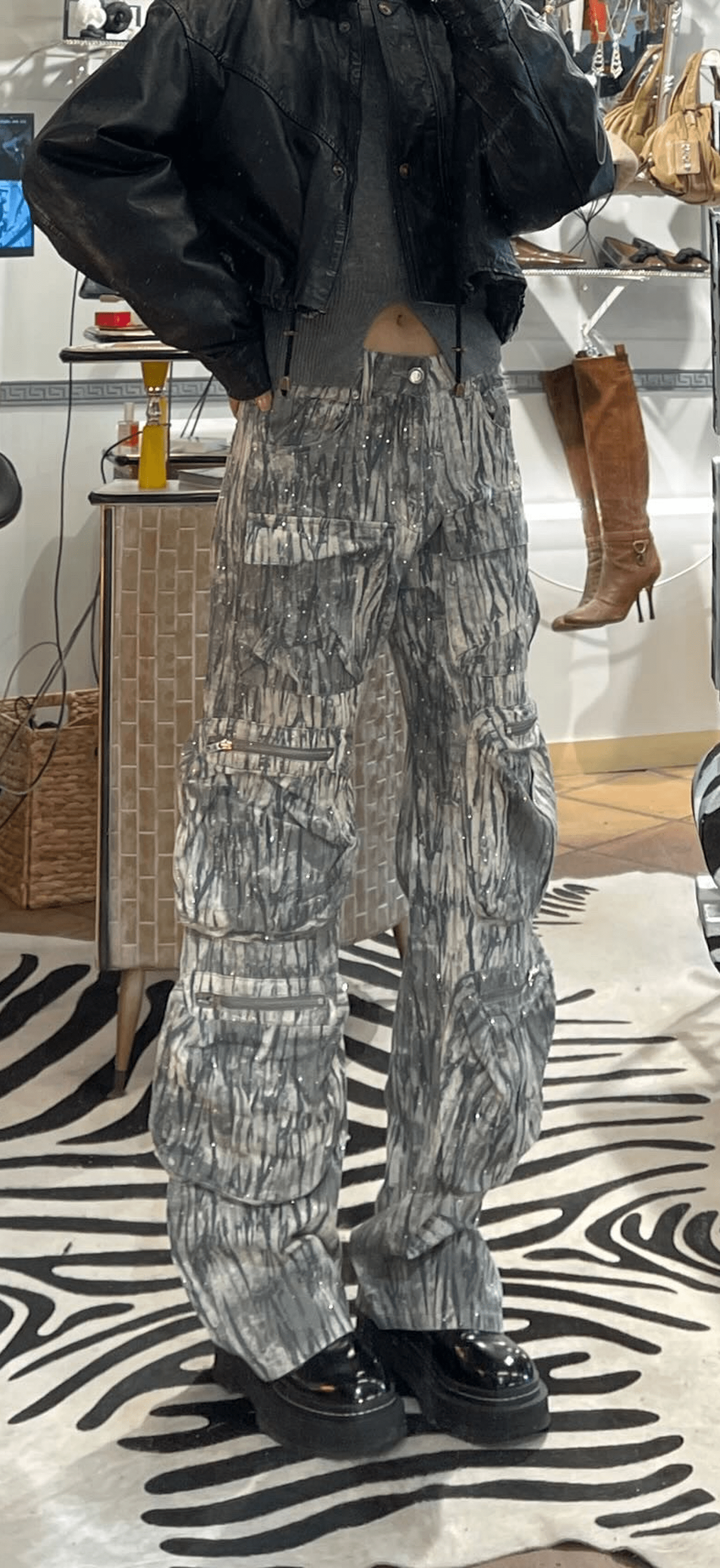 IG Camo All Glitter Cargo Pants cotton stretch