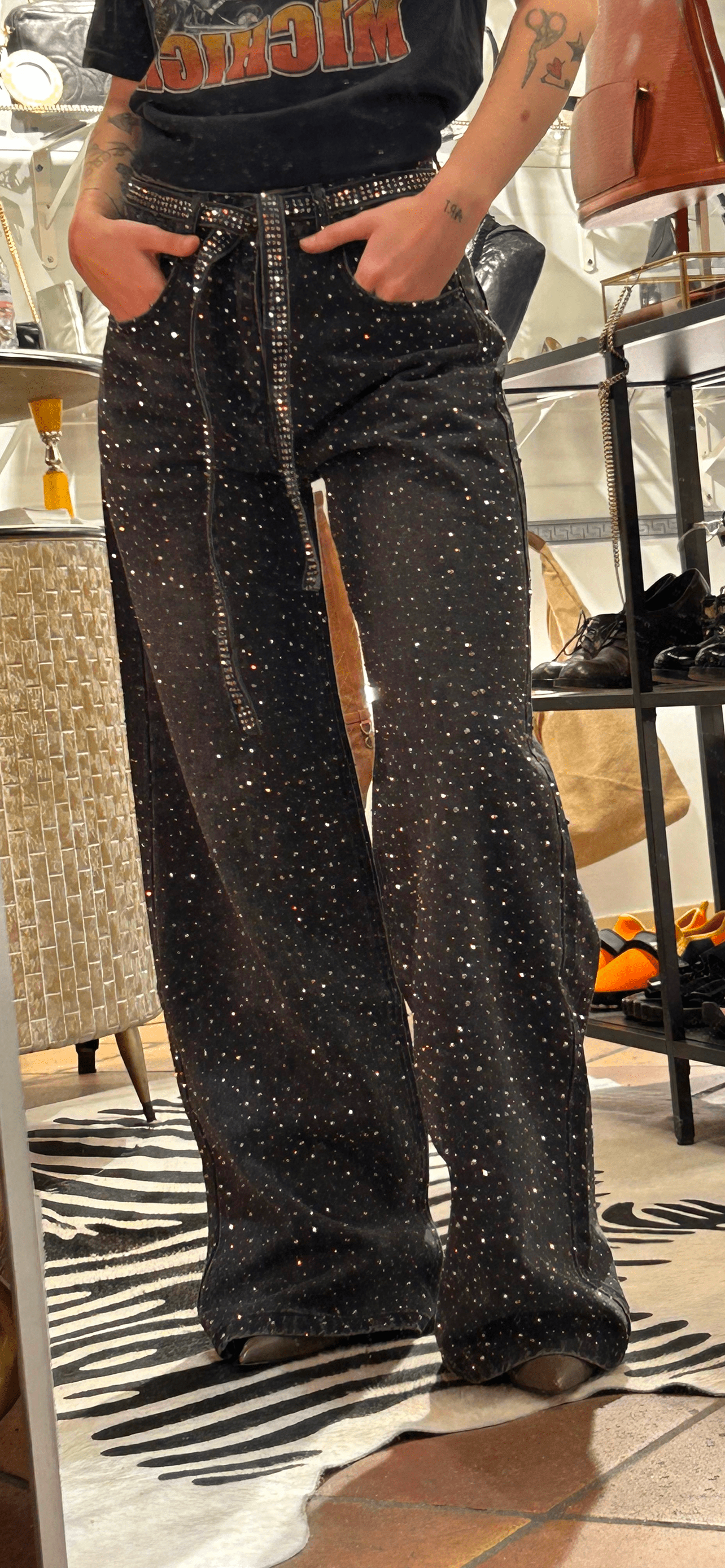 JI Black Metal Glitter Jeans